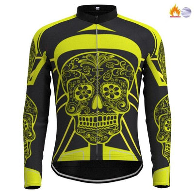 FLEECE Lined Winter Long Sleeve Jersey Candy Skull Yellow