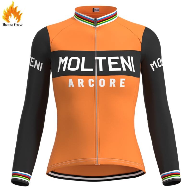 Jerseys - Ladies FLEECE Lined Evening Long Sleeve Jersey Molteni Orange