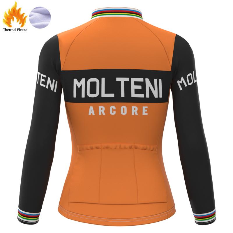 Jerseys - Ladies FLEECE Lined Evening Long Sleeve Jersey Molteni Orange